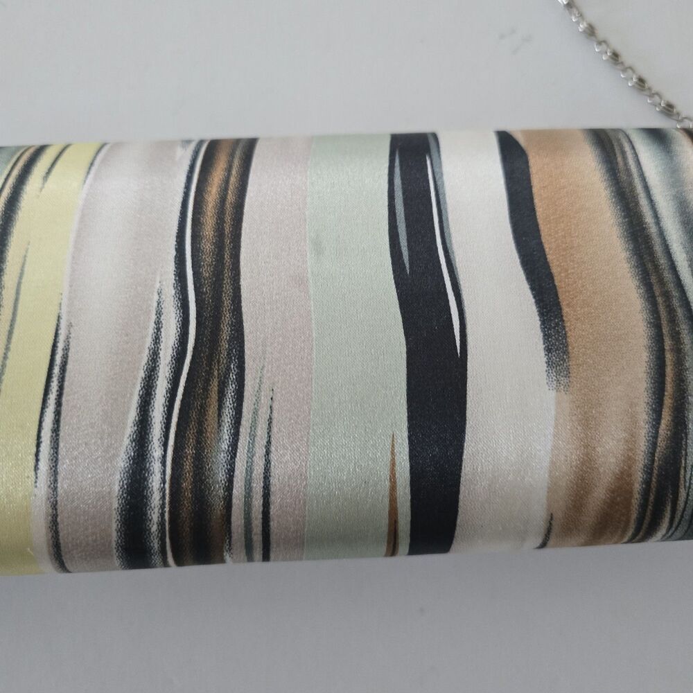 Bijoux Terner Clutch Purse Evening Hand Bag Multicolored Striped Fabric Silver - Picture 4 of 11